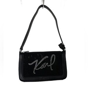 Karl Lagerfeld Of Paris Black With Crystal Embellishments Logo Shoulder Bag